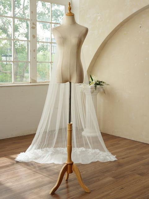 Chapel Length Sequin Lace Floral Wedding Bridal Veil with Comb AG01