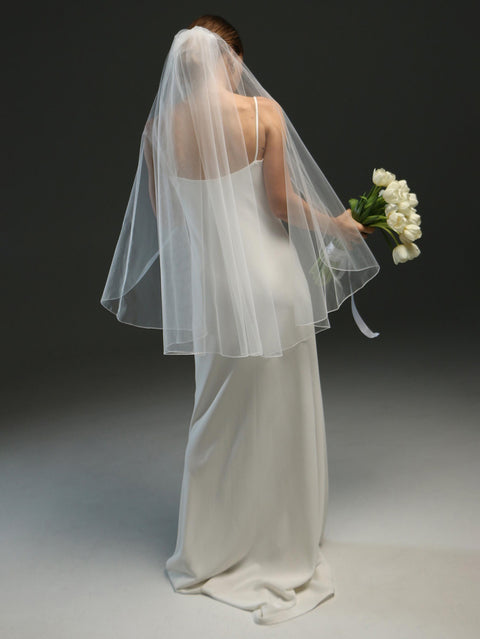 Pencil Edge Fingertip Length Wedding Bridal Veil with Comb for Bride BS06
