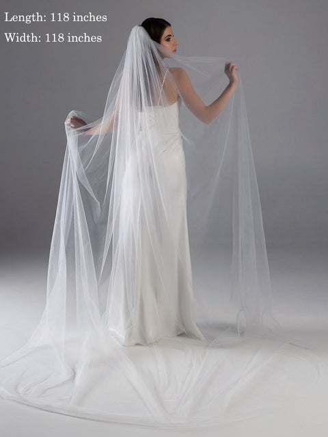 1 Tier Cathedral Length Wedding Bridal Veil with Comb Cut Edge AG02