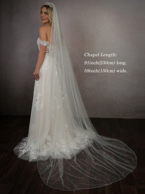Chapel Length Pencil Edge Wedding Bridal Veil with Comb for Bride BS03