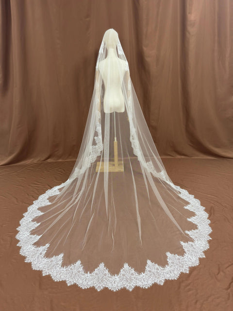 Cathedral Length Floral Lace Wedding Bridal Veil with Comb for Bride Ivory OA30
