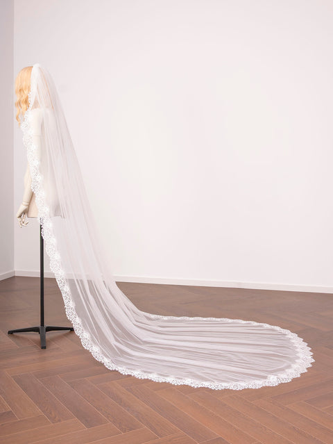 Cathedral Length Floral Lace Wedding Bridal Veil with Comb for Bride Ivory OA31
