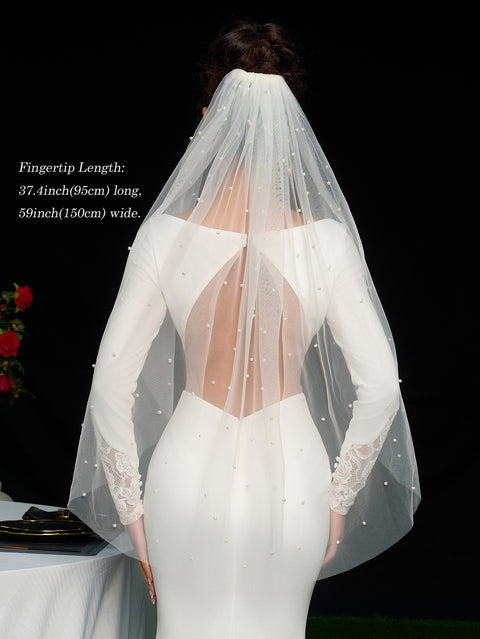 Pearl 1 Tier Wedding Bridal Veil With Metal Comb BS02