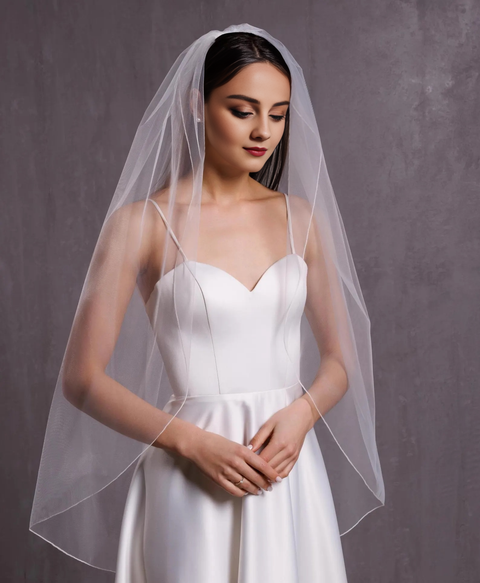 Simple Elegant Pencil Edge Wedding Bridal Veil with Metal Comb for Brides OA02