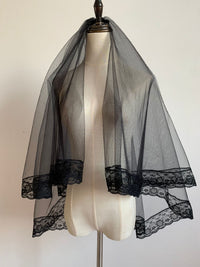 2 Tier Black Lace Edge Wedding Veil with Comb for Bride AG04