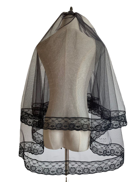 2 Tier Black Lace Edge Wedding Veil with Comb for Bride AG04