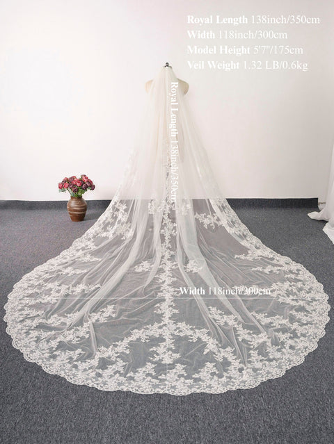 Royal Length 3.5M Lace Wedding Bridal Veil with Metal Comb AS03