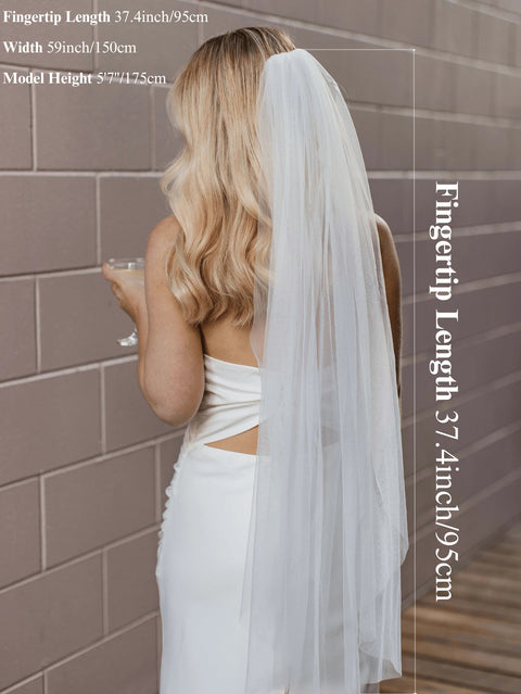 Fingertip Length Short Simple Tulle Wedding Bridal Veil with Comb AS06