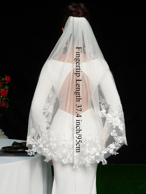 Fingertip Length Lace Floral Wedding Bridal Veil with Comb AS18