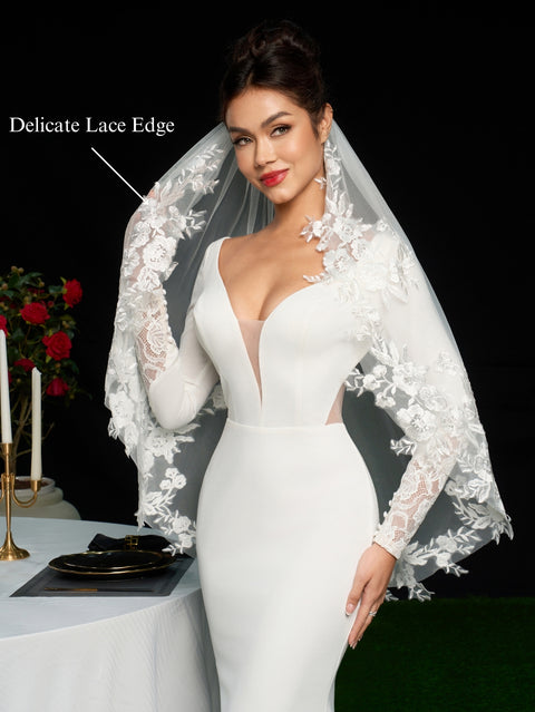 Fingertip Length Lace Floral Wedding Bridal Veil with Comb AS18
