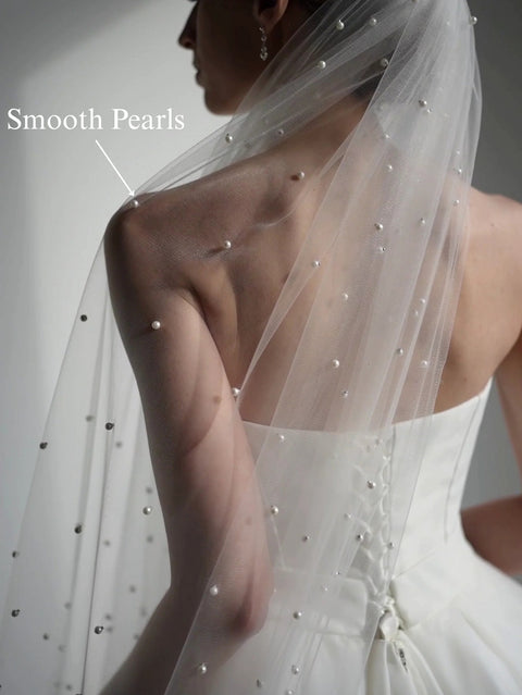 Pearl Cathedral Length Wedding Bridal Veil with Metal Comb for Bride AS23