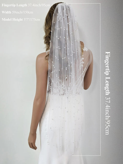 Pearl Short Wedding Bridal Veil with Metal Comb for Bride AS13