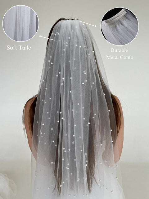 Pearl Short Wedding Bridal Veil with Metal Comb for Bride AS13