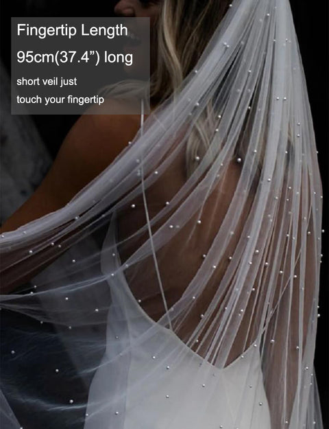 1 Tier Pearl Wedding Bridal Veil With Metal Comb for Brides F55