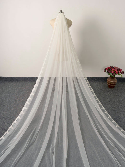 Royal Length 3.5M Lace Edge Wedding Bridal Veil with Metal Comb AS01