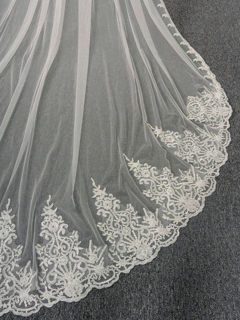 Royal Length 3.5M Lace Edge Wedding Bridal Veil with Metal Comb AS01