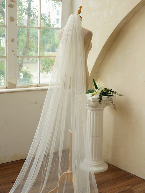 1 Tier Chapel Length Sequin Lace Floral Wedding Bridal Veil with Metal Comb for Brides AG01