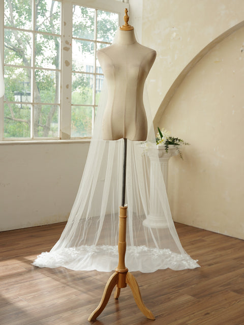 1 Tier Chapel Length Sequin Lace Floral Wedding Bridal Veil with Metal Comb for Brides AG01