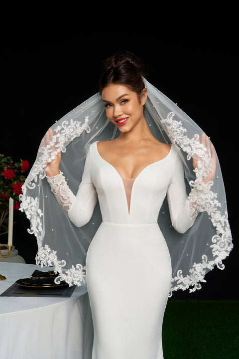 Pearl Fingertip Length Wedding Bridal Veil with Metal Comb AS14