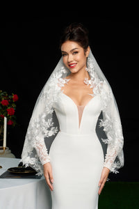 Fingertip Length Lace Floral Wedding Bridal Veil with Comb AS18