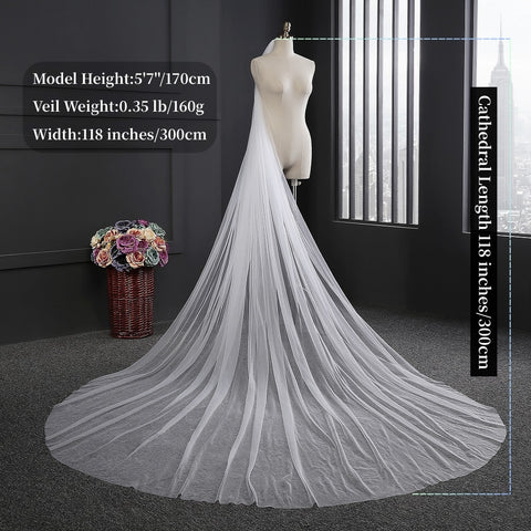 1 Tier Cathedral Length Simple Plain Bridal Veil with Comb for Wedding Brides Off White OA11