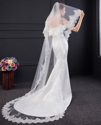 Lace Chapel Long Wedding Bridal Veil With Metal Comb