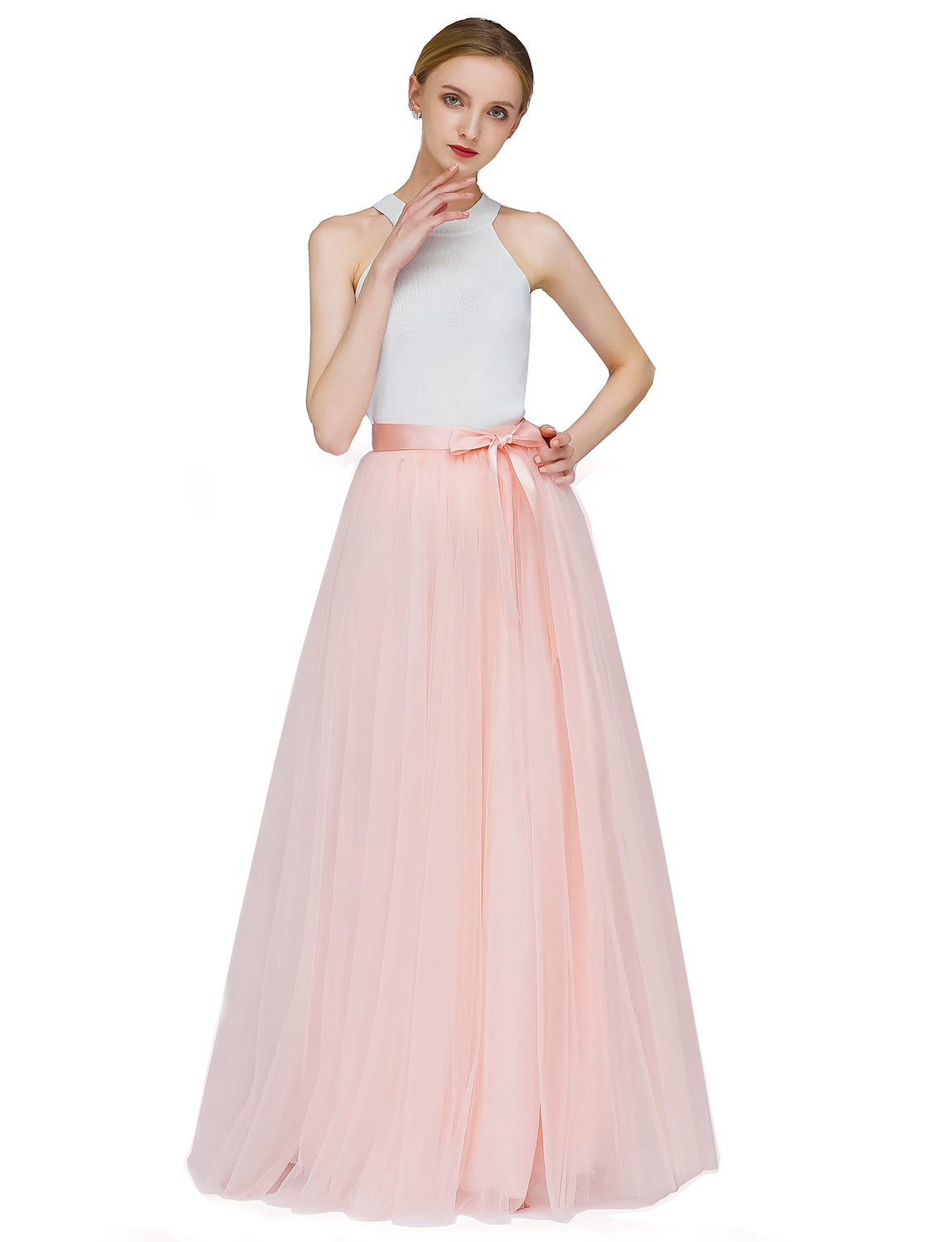 A-line Maxi Tulle Skirt High Waist For Wedding Evening Party