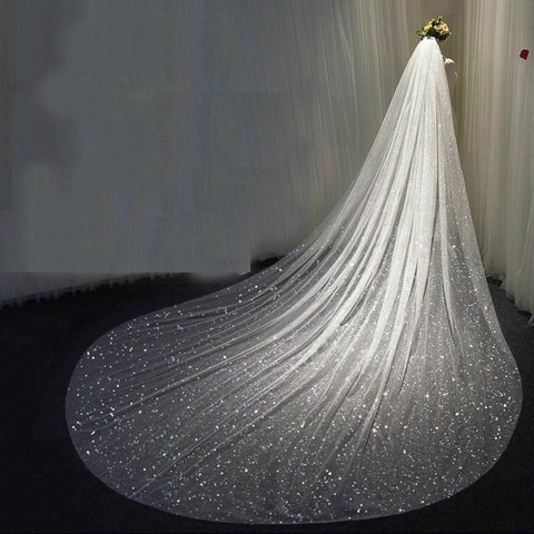 Glitter Tulle Wedding Bridal Veil Custom Made Length White Ivory Champagne F01