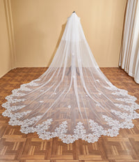 Long Wedding Bridal Veil With Metal Comb Lace Sequin Custom Made F09