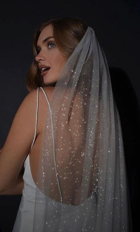 Glitter Tulle Wedding Bridal Veil Custom Made Length White Ivory Champagne F01