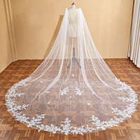 Wedding Bridal Veil Cape With Brooch Floral Lace Cathedral Length F03