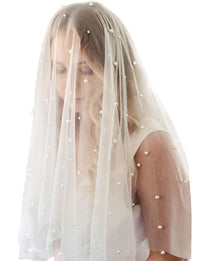Pearl Cathedral  Long Wedding Bridal Veil With Metal Comb
