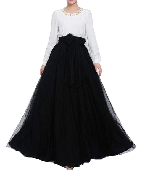 Long Maxi Tulle Skirt Bowknot Belt For Women Puffy Skirt P54