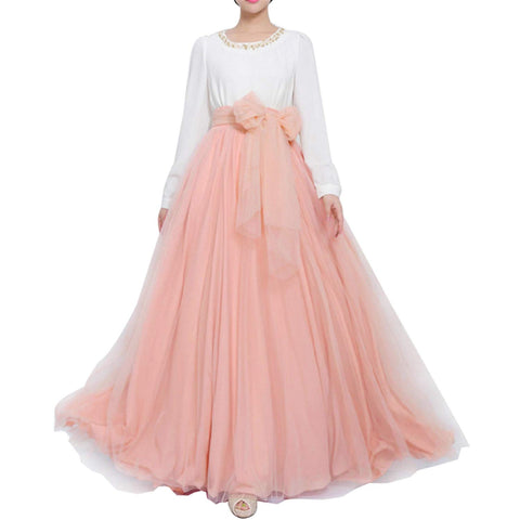 Long Maxi Tulle Skirt Bowknot Belt For Women Puffy Skirt P54