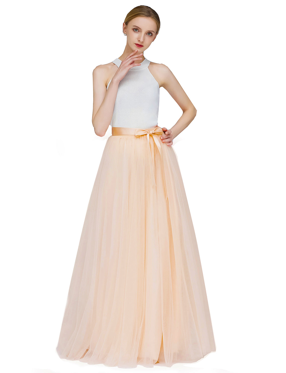 acka tulle long skirt（ivory）size2 EllieHouse Maxi Long Tulle Skirt for Women Evening Party