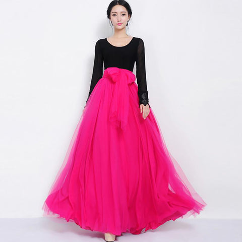 Long Maxi Tulle Skirt Bowknot Belt For Women Puffy Skirt P54