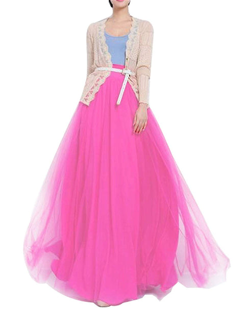 Long Maxi Tulle Skirt Bowknot Belt For Women Puffy Skirt P54