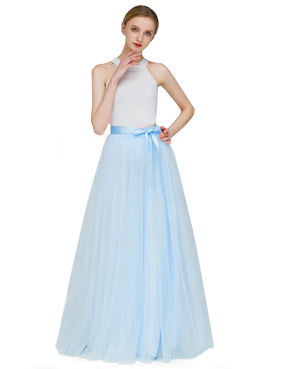 acka tulle long skirt（ivory）size2 Bridal Tulle Skirt Overlay/ Full Length Tutu/ Floor Length