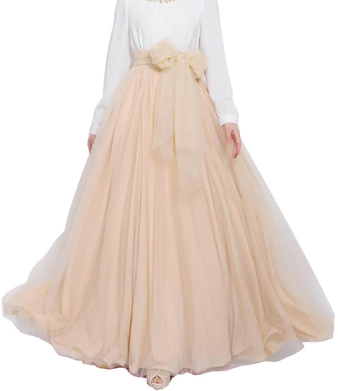 Long Maxi Tulle Skirt Bowknot Belt For Women Puffy Skirt P54