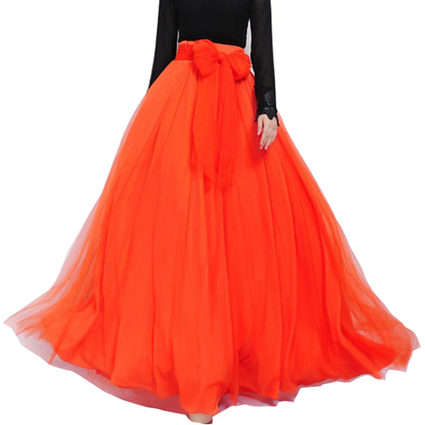 Long Maxi Tulle Skirt Bowknot Belt For Women Puffy Skirt P54