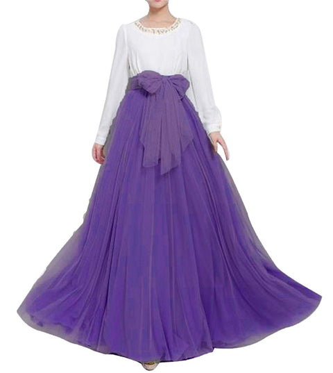 Long Maxi Tulle Skirt Bowknot Belt For Women Puffy Skirt P54