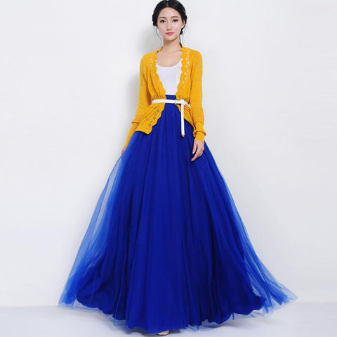 Long Maxi Tulle Skirt Bowknot Belt For Women Puffy Skirt P54