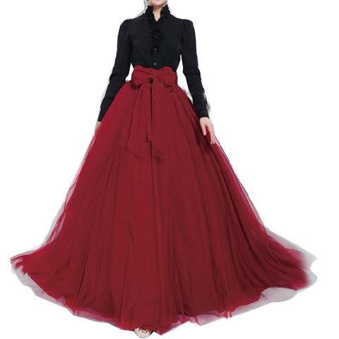 Long Maxi Tulle Skirt Bowknot Belt For Women Puffy Skirt P54