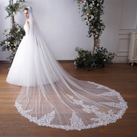 Royal Long Lace Wedding Veil 1 Tier Soft Tulle With Metal Comb X50