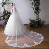 Lace 1 Tier Cathedral Wedding Veil  Soft Tulle With Metal Comb
