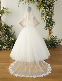2 Tier Lace Chapel Long Wedding Bridal Veil With Metal Com X41