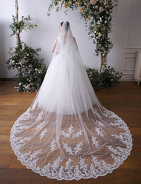 Soft Tulle Wedding Veil Cathedral Length Lace Edge X60