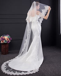 Lace Sequins Chapel Long Wedding Bridal Veil With Metal Comb