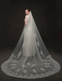 Lace Sequin 1 Tier Royal  Long Wedding Bridal Veil With Metal Comb