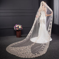 Lace Cathedral Long Wedding Bridal Veil With Metal Comb